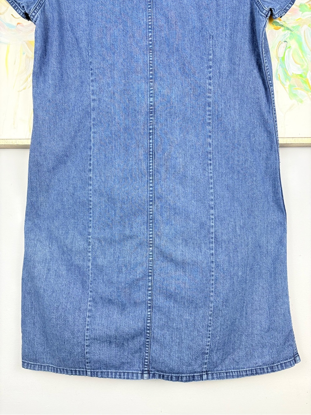 L.L. Bean Denim Shirt Dress Button Front Blue Short Sleeve Size 14 - Picture 9 of 9